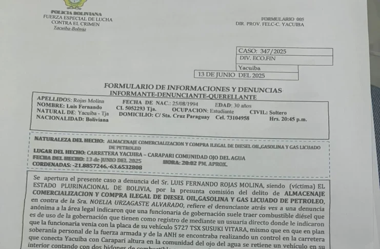 La denuncia fue formalizada por Luis Fernando Rojas Molina Encargado Regional de la ANH.